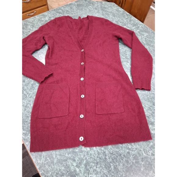 Linea Rossa 100% Pure Cashmere Cardigan Sweater Burgundy Womens S Long Pockets - Picture 1 of 11